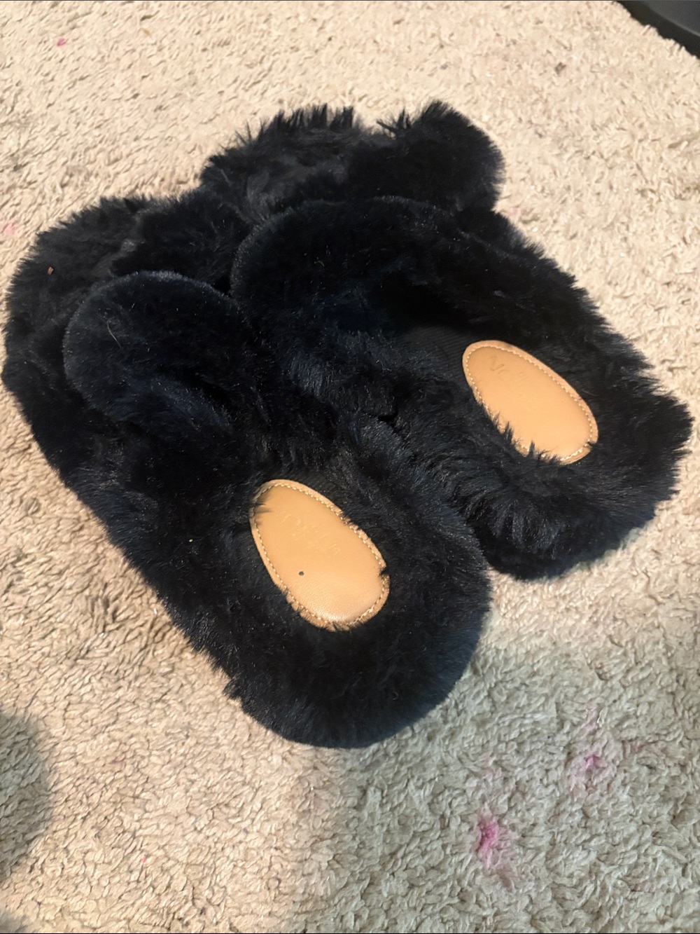Women's Black Faux-Fur Slide Sandals